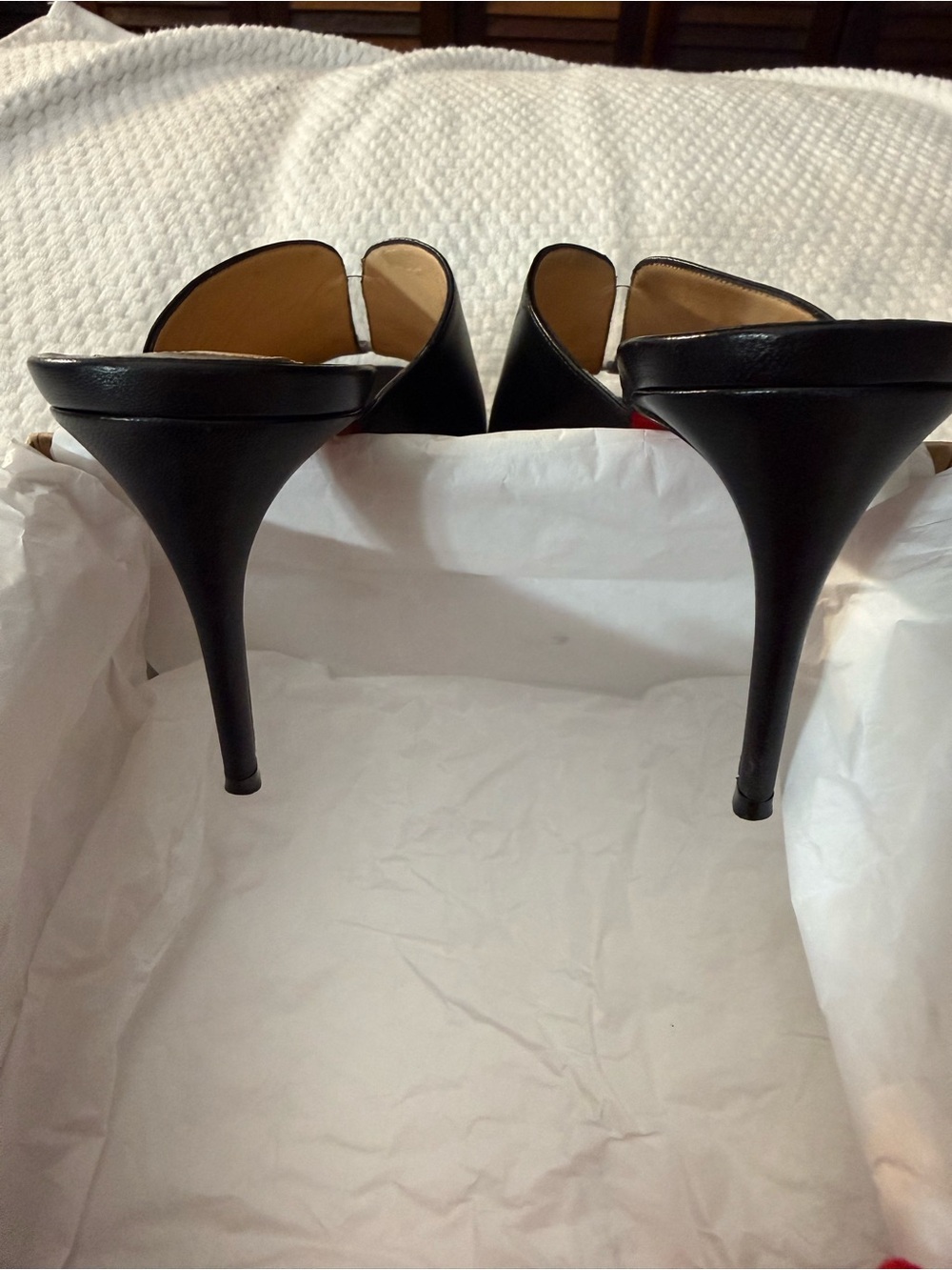 Christian Louboutin Black Leather Open-Toe Studded Mules - Picture 3 of 10